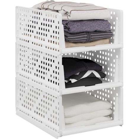 Relaxdays Aufbewahrungsboxen, 3er-Set, stapelbar, 18 x 33,5 x 43,5 cm, Weiß (1/5)