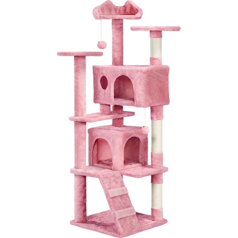 Homevive Árbol Rascador para Gatos de 158 cm con Plataforma Torre Escalador para 1-3 Gatos Medianos con Bolas 49x49x158 cm Gris Oscuro Rosa