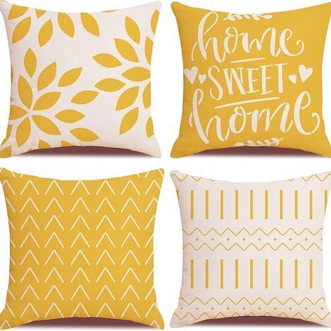 Lot de 4 Housses de Coussin carrées pour extérieur. terrasse. Jardin. Salon. canapé. décoration Style Ferme. Jaune. 45 x 45 cm (1/5)