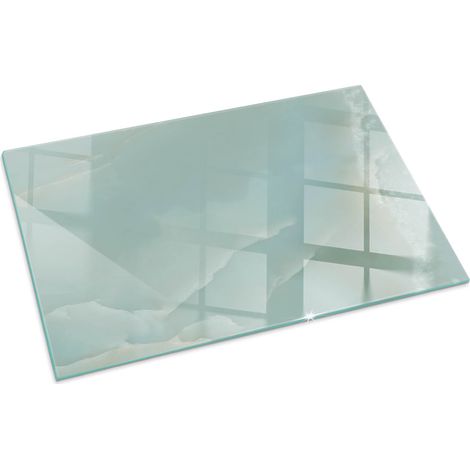 Plaque Rectangulaire de sol pour cheminée en verre trempé avec impression Motif marbre délicat 100x70 cm (1/5)