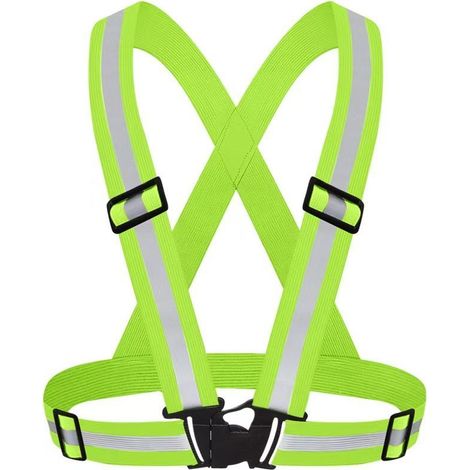 Harnais de Sécurité Réfléchissant Haute Visibilité Réglable Gilet Vert Fluorescent Unisexe (1/5)