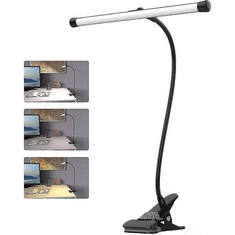 Lampe de bureau LED avec pince, bras flexible en col de cygne, 3 modes de couleur, alimentation USB, idéale pour tête de lit, établi, studio, lampe de chevet. (1/5)