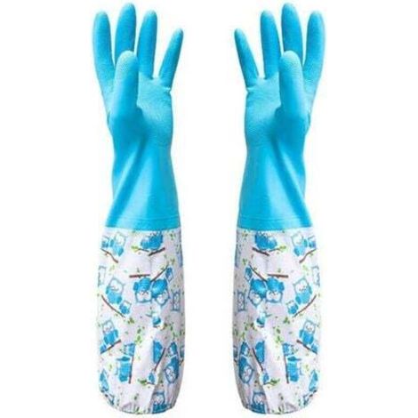 Gants en caoutchouc résistants pour jardinage et ménage – Taille L, bleu, lot de 1 paire, manches longues pour protéger les bras (1/5)