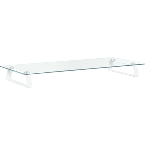 Supporto per monitor da tavolo mobile da scrivania 80 x 35 x 8 cm vetro temperato e metallo bianco 020044903