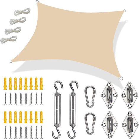 Toivize-Voile d'ombrage 3x3m Beige - Polyester PU - Anti-UV 98% - Imperméable - Kit Complet pour Jardin Terrasse Piscine Extérieur (1/5)