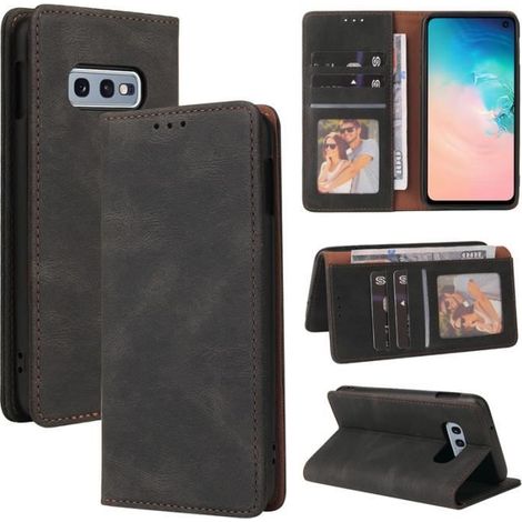 Pour Samsung Galaxy S10e 5.8" Etui noir Aspiration magnétique rétro Housse Téléphone PU Cuir de Portefeuille CBXHM1 (1/4)