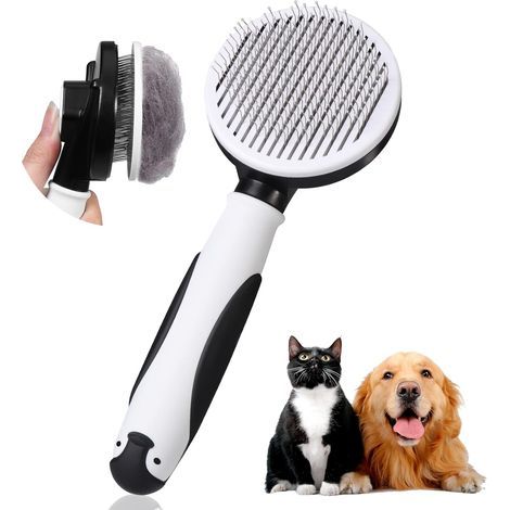 Brosse pour chiens, chats et chatons, adaptée aux petits chiens, autonettoyante avec élimination en un clic des poils morts et du sous-poil.-AquaForge (1/5)