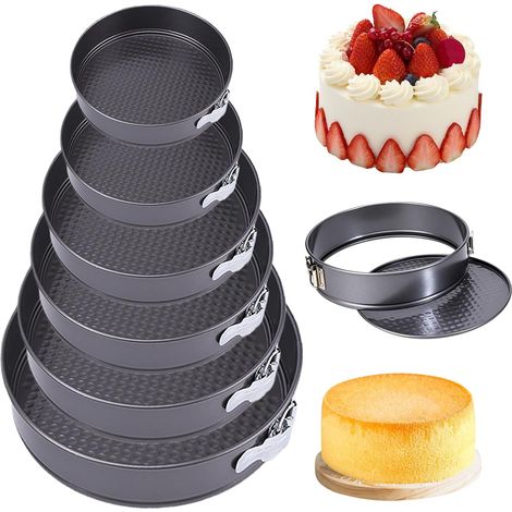 Set de 6 moules à charnière, acier au carbone, revêtement antiadhésif, fond amovible, pour gâteaux et tartes (1/5)
