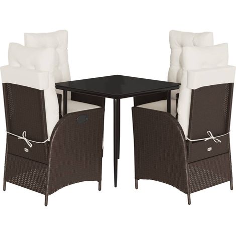 Ensemble à manger de jardin 5 pcs Mobilier de jardin et coussins marron poly rotin (1/5)