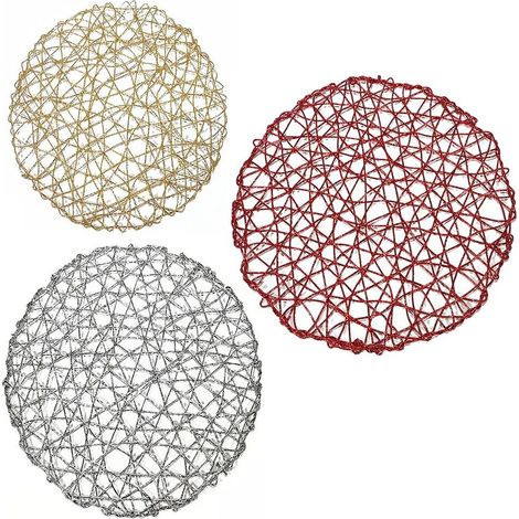 Sottopiatti centro tavola centrino di natale in rosso argento oro decorazioni addobbi natalizi intrecciato idea regalo set 6 - colorigenerali: ARGENTO (1/5)