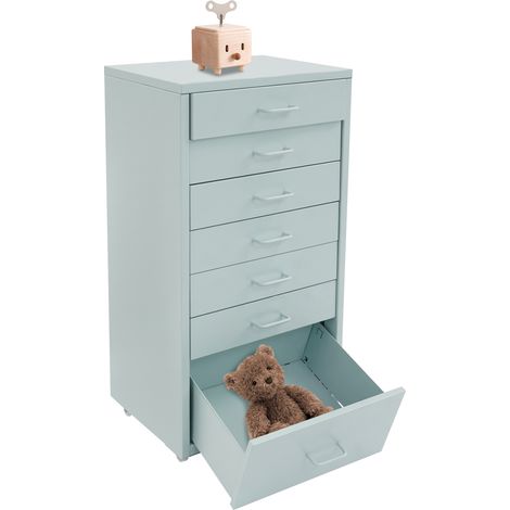 Armoire de classement mobile à 7 tiroirs, avec roulettes, armoire de rangement en métal, armoire à tiroirs pour bureau, maison, chambre à coucher, salle de travail, 35 x 26 x 69 cm (gris-vert) (1/5)