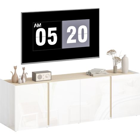 Meuble TV pour televiseur 65 pouces avec portes a fermeture douce et etageres reglables Blanc (1/4)