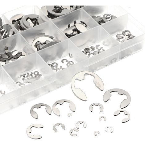 Lot de 390 bagues de fixation E en acier inoxydable 304, assortiment ouvert 1,5-15 mm pour arbres, anneaux élastiques en boîte (1/5)