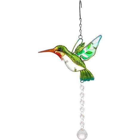 1 Attrape-soleil colibri, Cristal réfractant lumière, Cadre en fer, Décoration fenêtre jardin mariage (1/5)