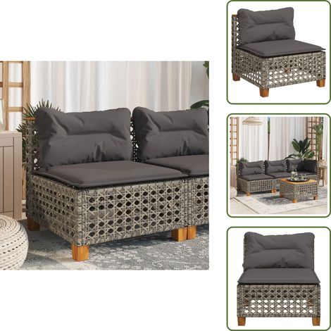 Canapé de jardin sans accoudoirs coussins gris résine tressée - Canapé De Jardin - Salon De Jardin - Mobilier De Jardin - Meubles D'extérieur - Rotin PE (1/5)