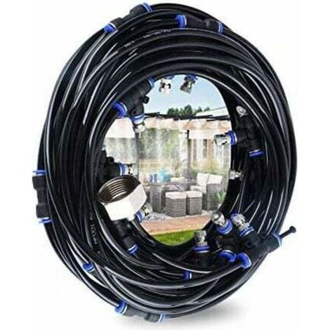 Brumisateur Exterieur,Système de Brumisation,10M Brumisateur Terrasse avec 9 Buse Brumisateur +1 Buses de Rechange+1Adaptateur (en Laiton, 3/4"),Brumisateur pour Patio Jardin Serre Trampoline (1/5)