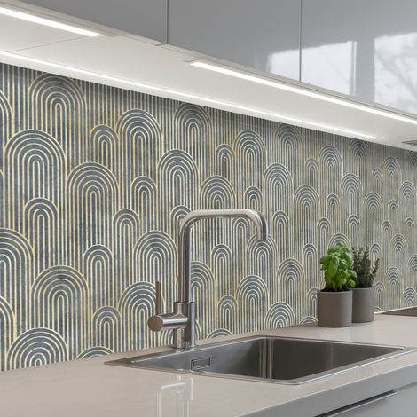 REVETEMENT MURAL DE CUISINE, CRÉDENCE DE CUISINE Noeud - Or - Bleu 250x60 cm (1/5)