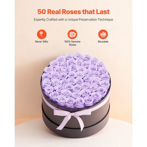 Rose Éternelle 50 Fleurs Éternelles Préservées Boîte Ronde Bouquet Rose Éternelle Cadeau pour Elle, Femme, Épouse, Maman, Mamie, Am… (1/5)