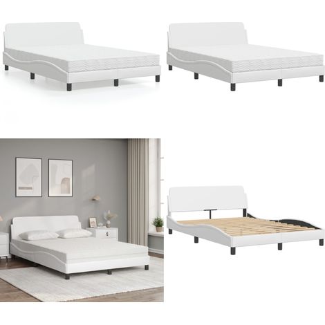 Bett mit Matratze Weiß 120x200 cm Kunstleder - Schlafzimmermöbel - Betten - Doppelbetten - Boxspringbetten - Gästebett - Home & Living (1/5)
