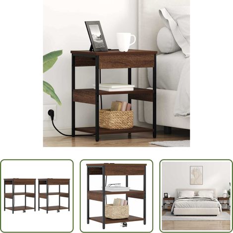 vidaXL Étagères bois - Cabinet de chevet 2 pcs Chêne brun 41 x 31 x 51 cm (1/5)