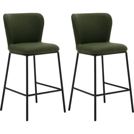 Wahson Lot de 2 Tabouret de Bar en Lin, Chaise de Bar Moderne avec Dossier Confortable Chaise Haute Bar pour Central Îlot de Cuisine, Vert (1/5)