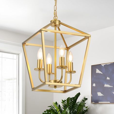 Lustres Lanterne Métal,Doré Lustre Industriel À E14 X 4 Chandeliers,lustre Cuisine Plafond De Ferme Réglable,Luminaire Suspendu D'îlot De Cuisine Rustique Pour Plafonnier Salon,Salle À Manger,Couloir (1/5)
