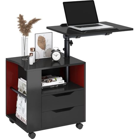 Table de Chevet pour Chambre à Coucher Table de Chevet avec tiroir Armoire de Rangement avec étagère pivotante Roulette Universelle verrouillable Noir (1/5)
