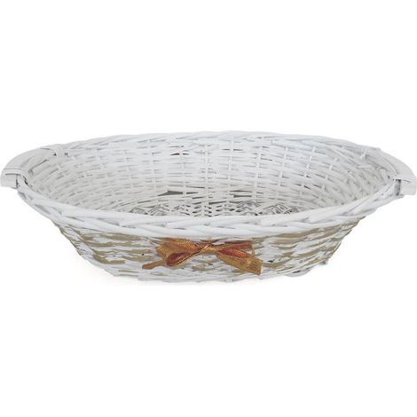 Cesto ovale in vimini bianco con nastro oro, 42/38x28x10 cm (kit da 5)