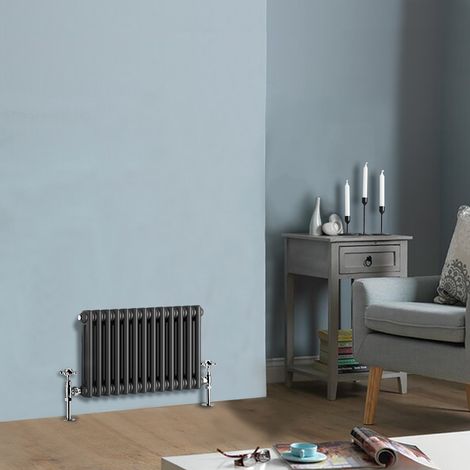 Traditional Anthracite Horizontal Cast Iron Style Radiator Double Column 300 x 605mm (1/4)