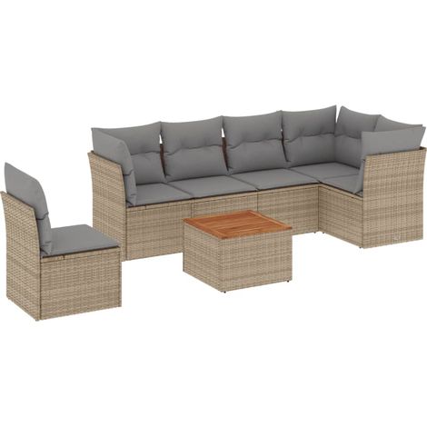 7-tlg. Garten-Sofagarnitur mit Kissen Beige Poly Rattan vidaXL (1/5)