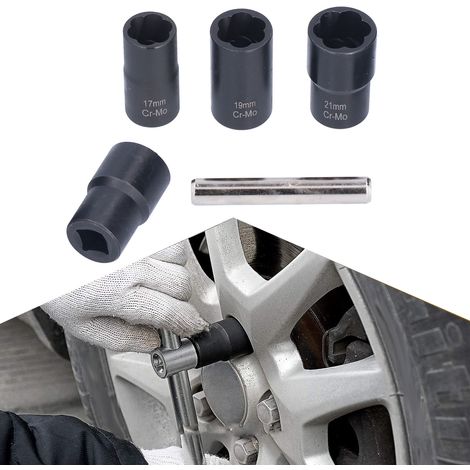 Set mit 5 Muttern- und Schraubenausdrehern für abgebrochene oder beschädigte Schrauben und Muttern (17 mm, 19 mm, 21 mm, 22 mm). (1/5)