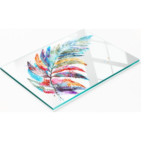 Tabla de cocina de vidrio templado con gráficos decorativos, pluma colorida, 80x52 cm (1/5)