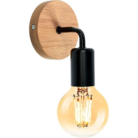 Applique Murale Industrielle en Bois Vintage Noir, Lampe de Murale Réglable à 360 °, Ampoule E27 Rétro Antique Rustique Lumière Pour Salle de Bain Cuisine Café île Bar Salon Loft - 1 Pack