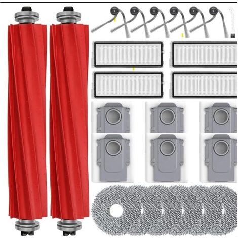 26 accessoires de rechange pour aspirateur robot laveur Roborock QV 35A / QV 35S / QR 798 / QR 598 : 6 sacs à poussière, 6 serpillères, 6 brosses latérales, 4 filtres HEPA et 2 brosses principales. (1/4)