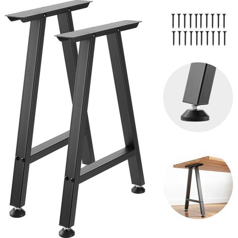 VEVOR Gambe per Tavolo in Acciaio, Gambe per Scrivania Smontabili, Design Modulare, Struttura a Forma di Trapezio, Facile da Montare, Carico Max. 1000 kg, per Tavoli da Caffe, 74x55 cm, 2 Pezzi, Nero