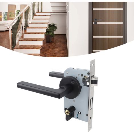 Serrure de porte en aluminium spatial, serrure de porte intérieure, serrure de chambre noire à double battant, serrure à poignée, serrure de porte intérieure noire sable à double battant (1/5)
