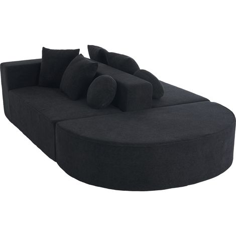 ELVMI Modulares Schlafsofa aus Chenille, ohne Montage, mit Kissen, Schwarz (1/5)