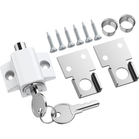 1PCS Zinc Alloy Sliding Door Lock with Keys for Windows, Child and Pet Safety, White (1/5)