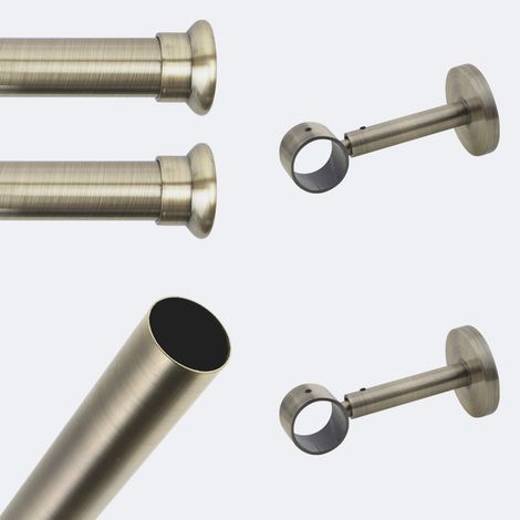 Kit de tringle à rideaux Bronze 150cm Diam.28mm Embout Chapeau - Fixation Mur - Boulet