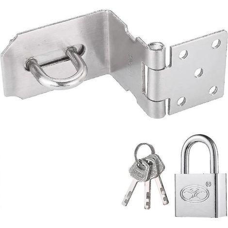 Moraillon Cadenas - Acier Inoxydable 90 Degrés - Pour Porte Bois Métal Fenêtre Garage Jardin - Kit Complet avec Cadenas et Vis - 1 Pièce (1/5)