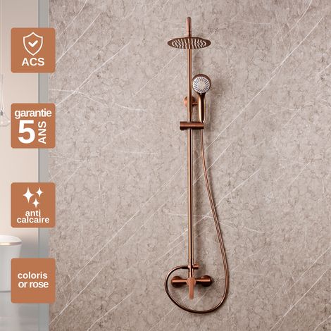 Colonne de douche thermostatique or rose cuivré anti-calcaire – Mitigeur monocommande – Support réglable – Débit 12 l/min – Installation facile – Imex Products