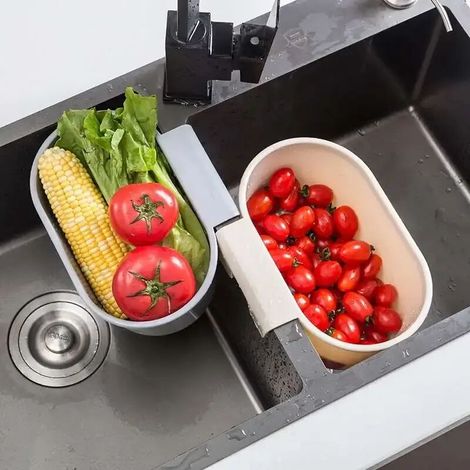 Freestanding sink with drainer basket and grey sink grid (1/5)