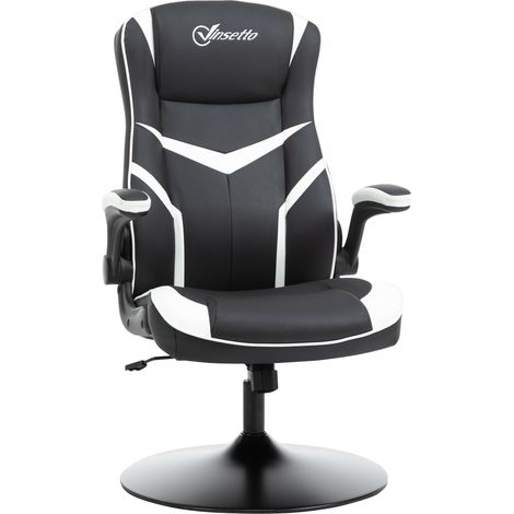 Fauteuil de jeu ergonomique à hauteur ajustable, piètement stable, accoudoirs escamotables, teinte bicolore noire et blanche (1/5)