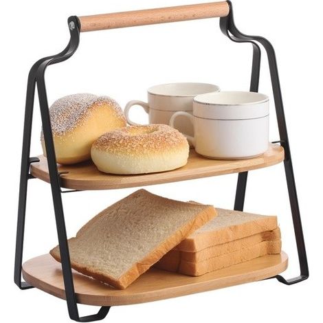 Estante de cocina independiente Diseño industrial Bambú y acero ELIE Negro mate MSV