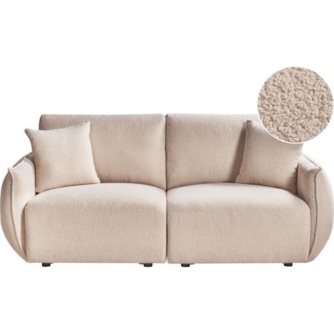 Modular 2 Seater Sofa Beige Boucle Upholstery Two Piece Sectional Sofa Modern Minimalistic Style Living Room MESNALI (1/5)