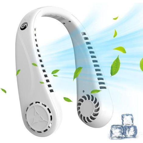 (Bianco) Ventilatore da collo portatile, ventilatore da collo da appendere, ventilatore da collo ricaricabile tramite USB, silenzioso, con 5 velocità, display LED regolabile a 360° per sport, viaggi e (1/4)