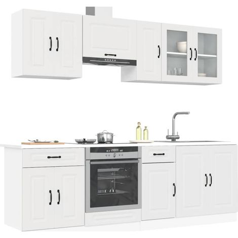 Vidaxl – Ensemble d'armoires de cuisine 8 pièces – Bois d'ingénierie blanc – Meubles avec pieds réglables – Grand espace de rangement (1/6)