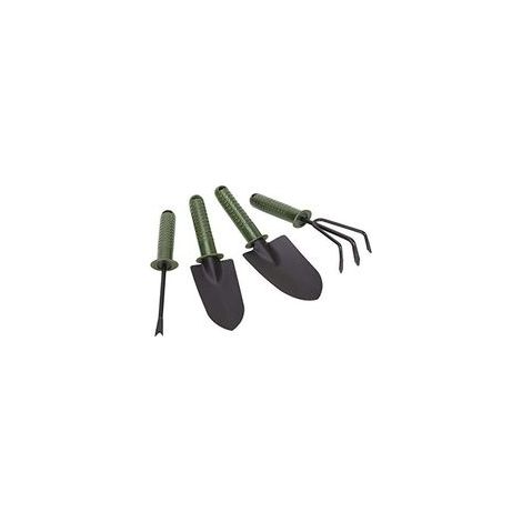 Gartengeräte-Set, 4-teiliges Gartengeräte-Set, Kombination aus Gartengeräten für den Außenbereich, bestehend aus Unkrautstecher, Handschaufel, Pflanzspaten und Crezuo-Rechen.