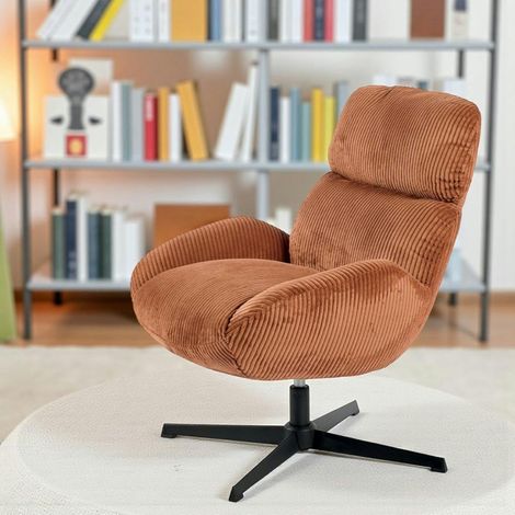 Fauteuil confort pivotant en velours côtelé terracotta IENA (1/3)