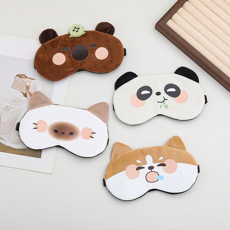 Schlafmasken-Set – 4-teilig – niedliche Tiermuster – weicher Plüsch – lichtecht – geeignet für Reisen, Nickerchen und Nachtschlaf (1/5)